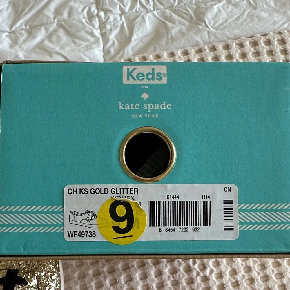 Keds For Kate Spade Gold Glitter Sneakers with Black Laces size 9 New - Picture 9 of 10